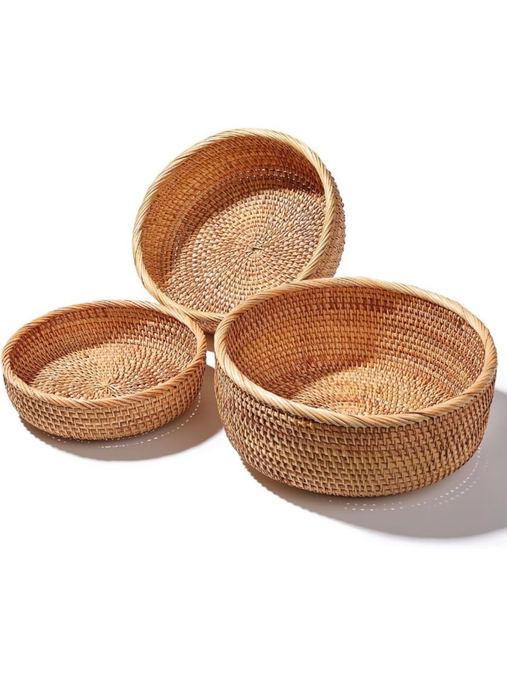 Handwoven Rattan Bread Basket Set of 3 | Rustic Serving Bowls for Home Decor
